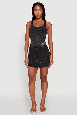 Womens Mineral Wash High Waist Mini Skirt,