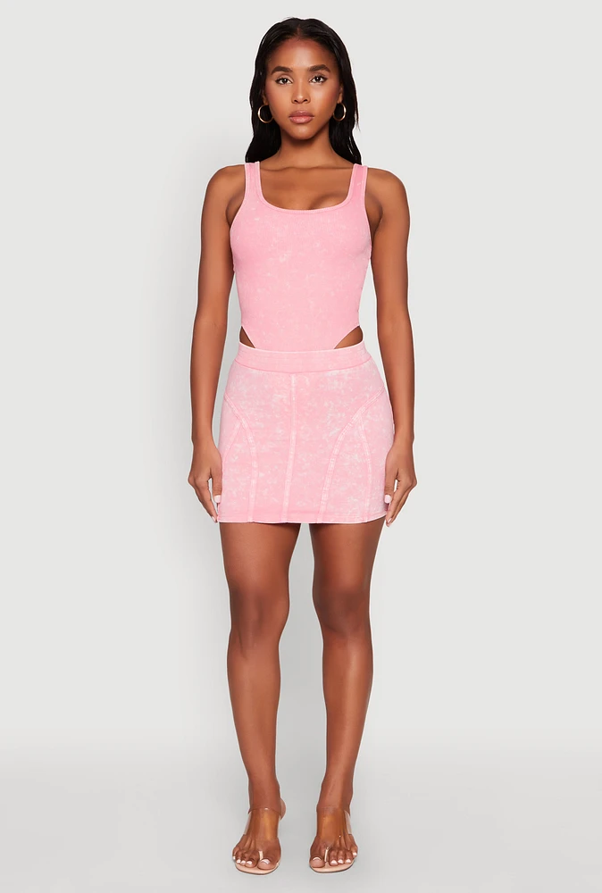 Womens Mineral Wash High Waist Mini Skirt, Pink, Size M