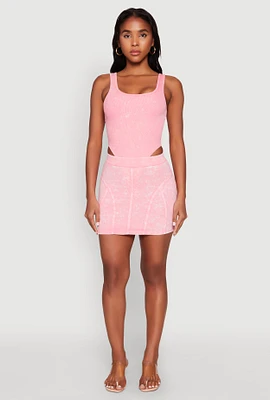 Womens Mineral Wash High Waist Mini Skirt, Pink, Size M