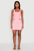 Womens Mineral Wash High Waist Mini Skirt, Pink, Size M