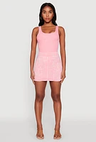 Womens Mineral Wash High Waist Mini Skirt, Pink, Size M