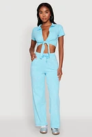 Womens Mineral Wash Straight Leg Sweatpants, Blue,