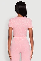 Womens Cropped Mineral Wash Tie Front Top, Pink, Size XL