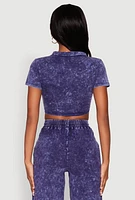 Womens Cropped Mineral Wash Tie Front Top,
