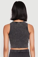 Womens Mineral Wash Ribbed Knit Crop Top, Grey, Size L