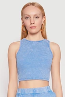 Womens Mineral Wash Ribbed Knit Crop Top,