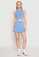 Womens Mineral Wash Ribbed Knit Crop Top,