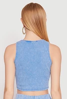 Womens Mineral Wash Ribbed Knit Crop Top,