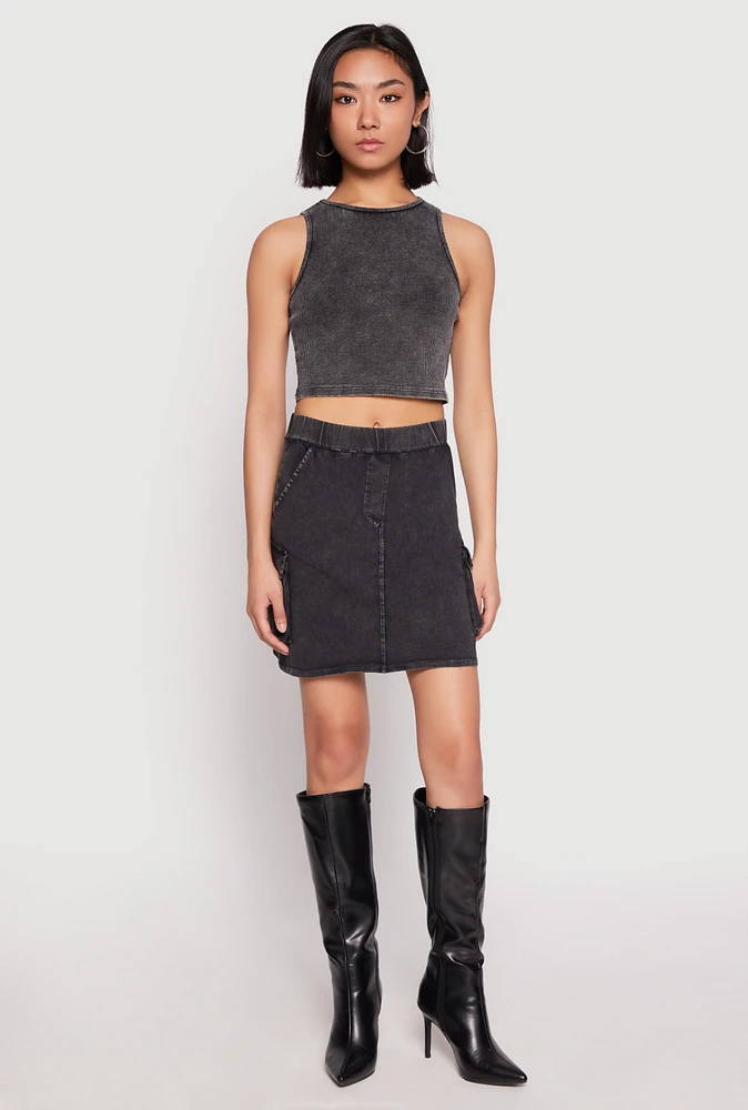 Womens Mineral Wash High Waisted Cargo Skirt,