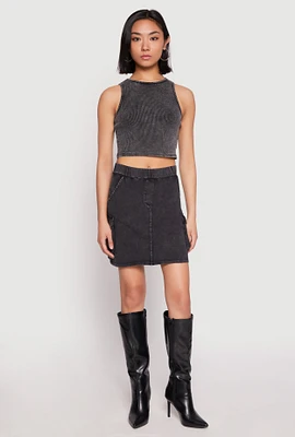 Womens Mineral Wash High Waisted Cargo Skirt,