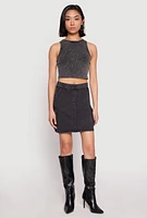 Womens Mineral Wash High Waisted Cargo Skirt,