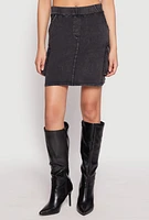 Womens Mineral Wash High Waisted Cargo Skirt,