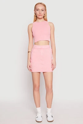 Womens Mineral Wash High Waisted Cargo Skirt, Pink, Size L