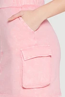 Womens Mineral Wash High Waisted Cargo Skirt, Pink, Size S