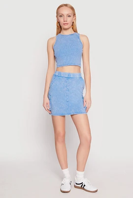Womens Mineral Wash High Waisted Cargo Skirt,