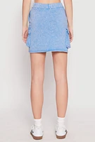Womens Mineral Wash High Waisted Cargo Skirt,