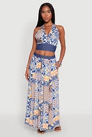 Womens Denim Detail Patterned Halter Top,