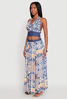 Womens Denim Detail Patterned Halter Top,