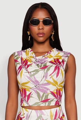 Womens Floral Print Cowl Neck Crop Top, Multi, Size S