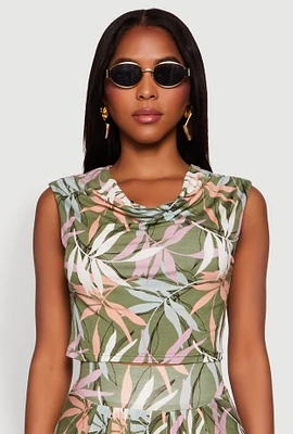 Womens Floral Print Cowl Neck Crop Top,