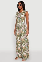 Womens Floral Print Cowl Neck Crop Top,