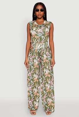 Womens High Waisted Floral Print Palazzo Pants,