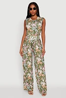 Womens High Waisted Floral Print Palazzo Pants,