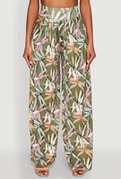 Womens High Waisted Floral Print Palazzo Pants,