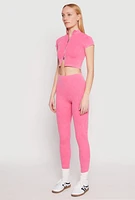 Womens Seamless Mineral Wash Crop Top, Pink, Size L-XL