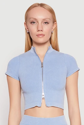 Womens Seamless Mineral Wash Crop Top, Blue, Size S-M