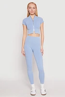 Womens Seamless Mineral Wash Crop Top, Blue, Size S-M