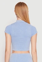 Womens Seamless Mineral Wash Crop Top, Blue, Size S-M