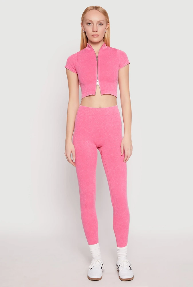 Womens Seamless Mineral Wash Leggings, Pink, Size L-XL