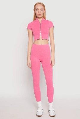 Womens Seamless Mineral Wash Leggings, Pink, Size L-XL
