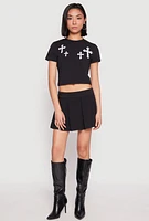 Womens Short Sleeve Cross Graphic Tee, Black, Size M