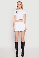 Womens Short Sleeve Cross Graphic Tee, White, Size XL