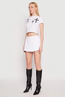 Womens Short Sleeve Cross Graphic Tee, White, Size XL