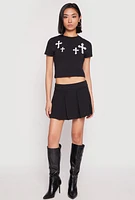 Womens Cell Phone Pocket Pleated Skort, Black,