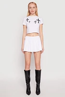 Womens Cell Phone Pocket Pleated Skort, White, Size M