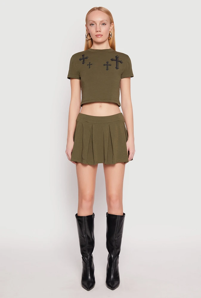 Womens Cell Phone Pocket Pleated Skort,