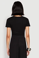 Womens Solid Short Sleeve Crew Neck Crop Top,