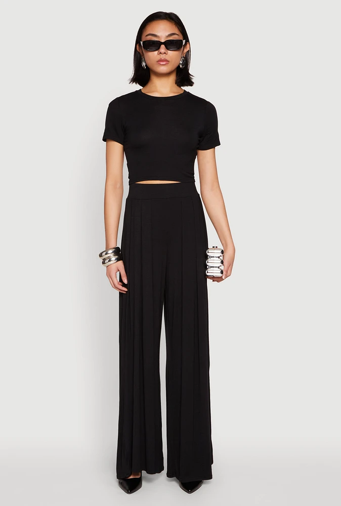 Womens High Waisted Pleated Wide Leg Pants, Black, Size S