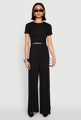 Womens High Waisted Pleated Wide Leg Pants, Black, Size S