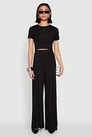Womens High Waisted Pleated Wide Leg Pants, Black, Size S