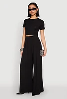 Womens High Waisted Pleated Wide Leg Pants, Black, Size S