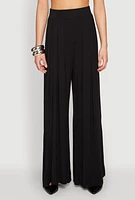 Womens High Waisted Pleated Wide Leg Pants, Black, Size S