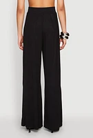 Womens High Waisted Pleated Wide Leg Pants, Black, Size S