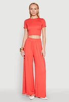 Womens High Waisted Pleated Wide Leg Pants, Orange, Size S