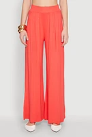 Womens High Waisted Pleated Wide Leg Pants, Orange, Size S