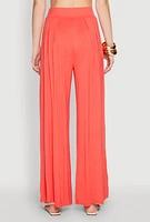 Womens High Waisted Pleated Wide Leg Pants, Orange, Size S